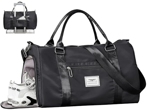 FIORETTO Womens Gym Duffle Bag with Wet Pocket & Shoe Compartment - Black / Gym Bag