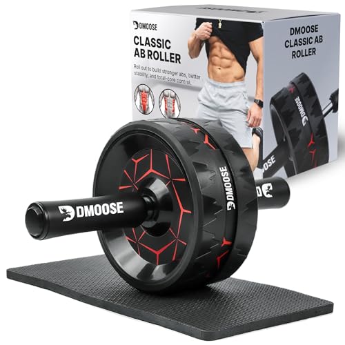 Ab Roller Wheel with Elbow Support & Knee Pads - Core Strength Workout Equipment - Black Red