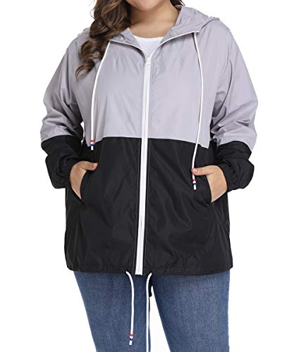 Women's Plus Size Lightweight Hooded Rain Jacket Black XX-Large