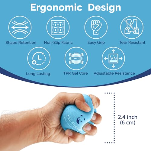 Stress & Anxiety Relief Stress Balls Set - Mindfulness Sea Breeze Blue - Soft, Medium & Hard Densities - 3 Pack