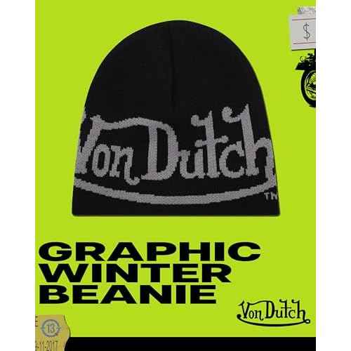 Von Dutch Womens Beanie Hat - Soft Cuffed Knitted Skull Cap Graphic Winter Beanie for Women with Embroidered Logo