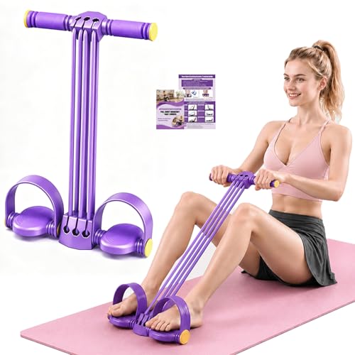 Foot Pedal Resistance Bands with Handles - Purple Multi-Tube Elastic Yoga Equipment
