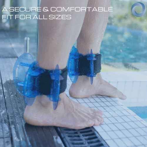 High Resistance Hybrid Aquatic Exercise Fin Set - Blue | Aquatic Cuffs | Quick Start Guide | Leg Water Weights | Strength & Swim Training | Exercise Equipment for Pools | Pair (HRPCFIN)