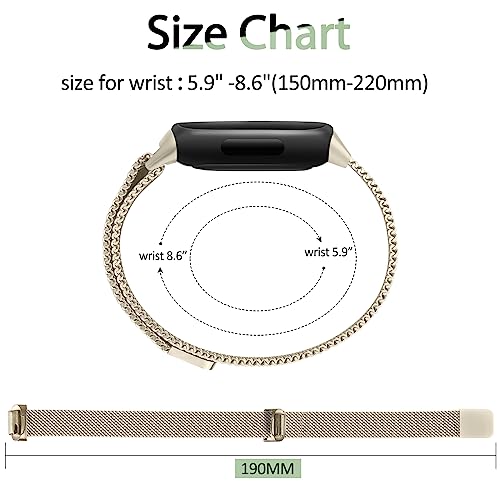 Champagne Gold Metal Fitbit Inspire 3 Band for Women Men Stainless Steel Adjustable Strap