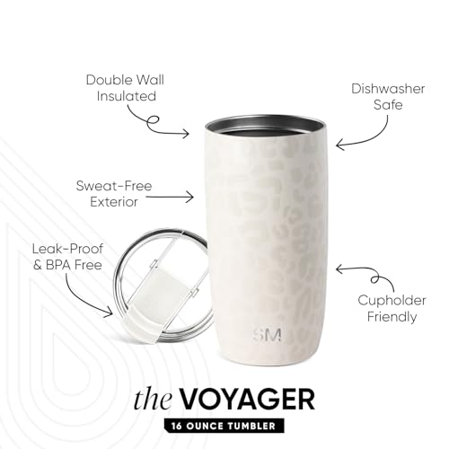 Simple Modern 16oz Leopard Travel Coffee Mug with Lid - Cream Leopard Pattern