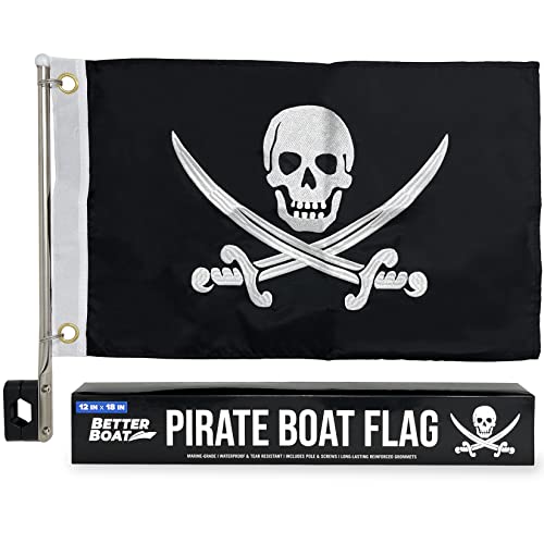 Pirate Flag Boat Pole Kit - 12x18 Double-Sided Jolly Roger Flag - Variation of THIS listing