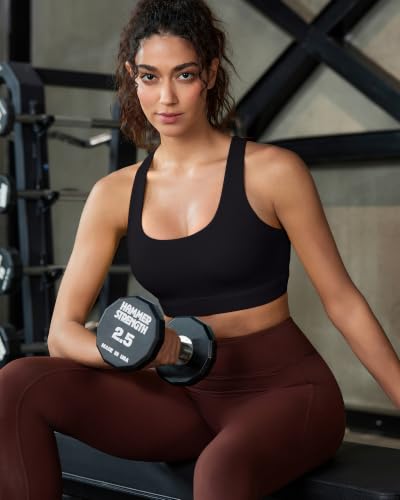 Running Girl High Impact Sports Bra for Women Large Black Racerback Workout Bra Molded Cup with Sewn-in Pads