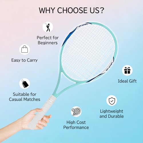 Blue and White Tennis Racket Set for Adults - 27 Inch, 2 Pack with Balls, Bag & Grip Tape — Beginner Friendly