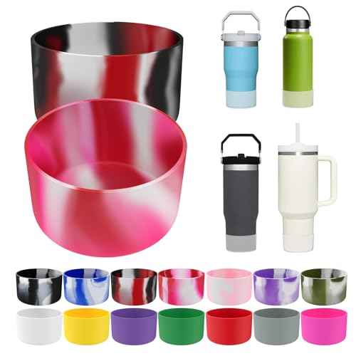 Silicone Bumper Boot for Stanley Quencher H2.0 40 oz 30 oz Tumbler with Handle & Stanley IceFlow 20oz 30oz, Protective Water Bottle Bottom Sleeve Cover, Tumbler Accessories (Red)