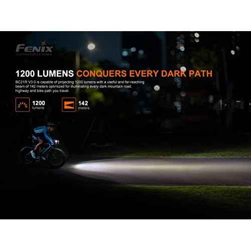 Fenix BC21R V3 1200 Lumen LED USB Rechargeable Light Weight Bike Bicycle Light, Rechargeable Battery with EdisonBright Battery Carrying case Bundle