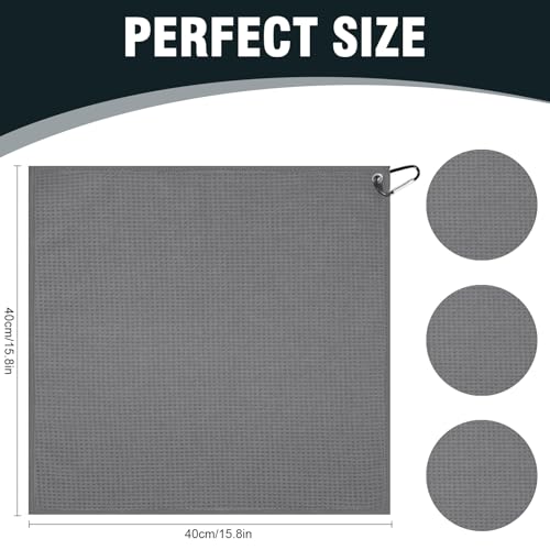 Grey 16x16 Microfiber Fishing Towels with Clip - Waffle Pattern 3 Pack