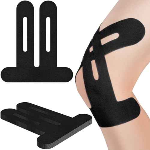Kinesiology Tape for Knees, 10 Count Knee Tape for Knee Pain Relief Pre Cut, Latex Free Knee Tape, Support Muscles and Joints, Knee Kinesiology Tape Pre Cut, Waterproof and Elastic (Black)