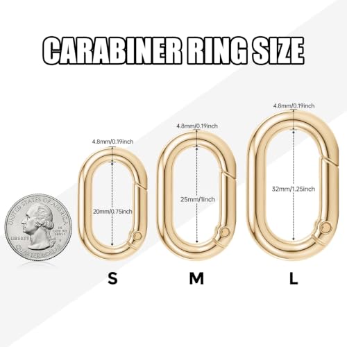 Gold Oval Carabiner Keychain Rings Pack of 20 - Spring-Loaded Metal Clips