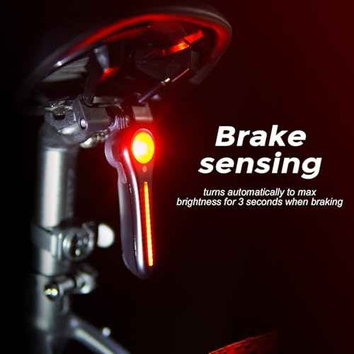 Bike Taillight - 6 Smart Modes Brake+Light+Movement Sensing - 100 Lumens Bicycle Rear Tail Light with Quick Release Brackets Set for Saddle & Seatpost,Tpye-C Rechargeable, IP65 Waterproof