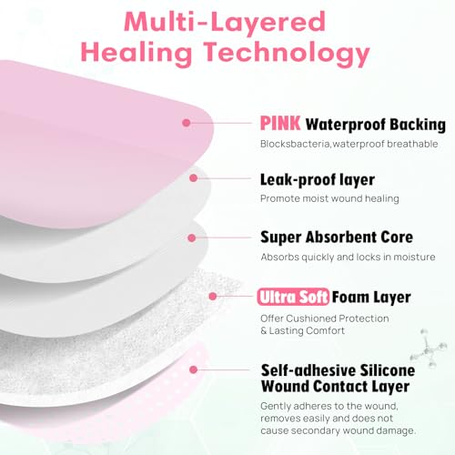 Pink Silicone Foam Wound Dressing 4x4 Inches - 10 Pack, Super Absorbent