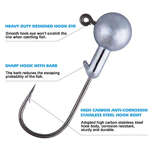 Goture Round Jig Head Fishing Hooks 1/4 oz Pack with Tackle Box