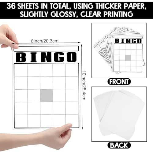 White Jumbo Bingo Cards 36 Pack 8x10 Inch Blank Game Cards for Parties