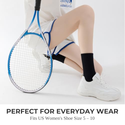 Women's Crew Socks - Black 02, Combed Cotton, Athletic Casual 5 Pairs