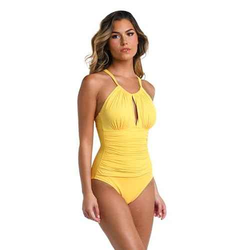 La Blanca Womens One Piece Swimsuit High Neck Keyhole Island Goddess