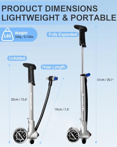 High Pressure Bike Shock Pump 300 PSI with Gauge for Mountain Bike Suspension