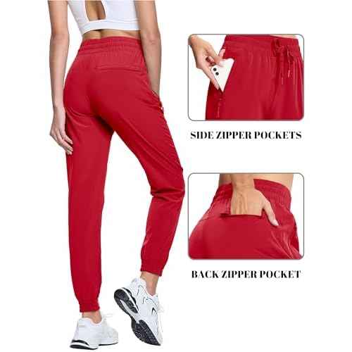 TACVASEN Women's Joggers Lightweight Quick Dry Hiking Pants with Pockets Athletic Travel Workout Summer Water Resistant