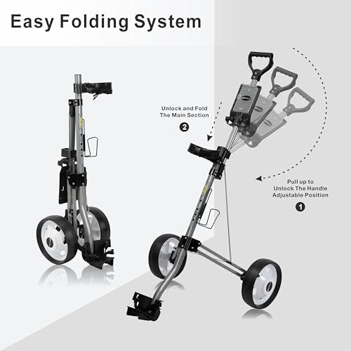 X-Lite Golf Push Cart Two Wheel, Ultra Lightweight & Compact Golf Bag Cart, Foldable for Easy Storage, Ergonomic Handle, Built-in Scorecard & Ball Holder, Smooth Rolling Wheels, Silver