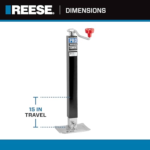 Reese 1400800383 Square Trailer Jack, No Mount, 8,000 lbs. Support Capacity, Topwind, Weld-On, 15 Inch Travel