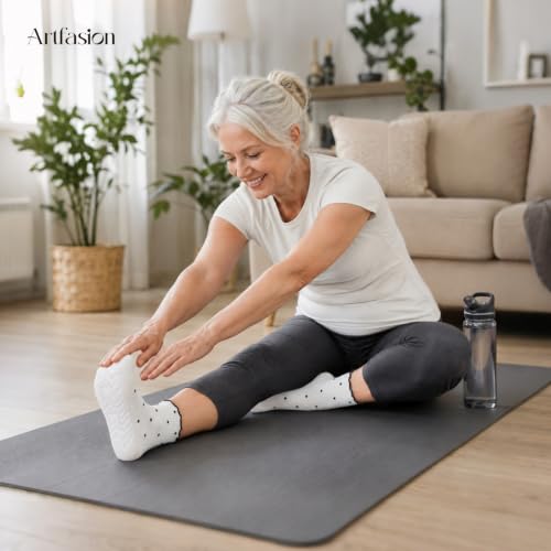 Anti Slip Crew Socks for Women - Artfasion Non Slip Grippy Ruffle Socks 9-11 Cream+White+Light Pink