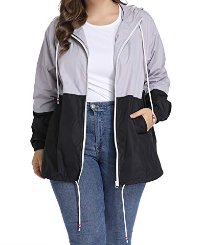 Women's Plus Size Lightweight Hooded Rain Jacket Black XX-Large