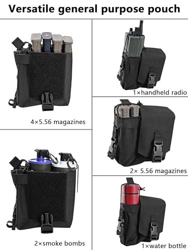 Tactical Molle Utility Pouch with Dual Compartments for Radio, Magazines, Water Bottle, IFAK