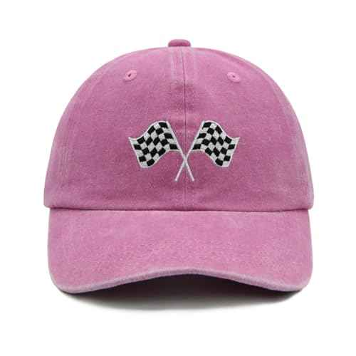 Racing Car Flag Hat for Men Women, Adjustable Embroidered Washed Race Car Baseball Cap