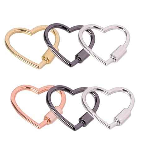 6 pcs 30mm Heart Shape Carabiner Aluminum Ring Keychain Carabiner Bulk Hook Bag for Camping Hiking Fishing Travel Dog Leash by