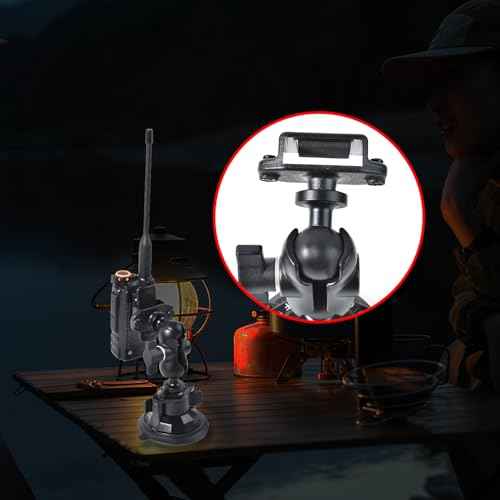 HYS Handheld Ham Radio&Mic with Belt Clip Single Side Radio Mount, CB Radio with Belt Clip Holder Mounting Kit with 1'' Ball Mount Adapter Compatible with RAM Mounts B Size Double Socket Arm