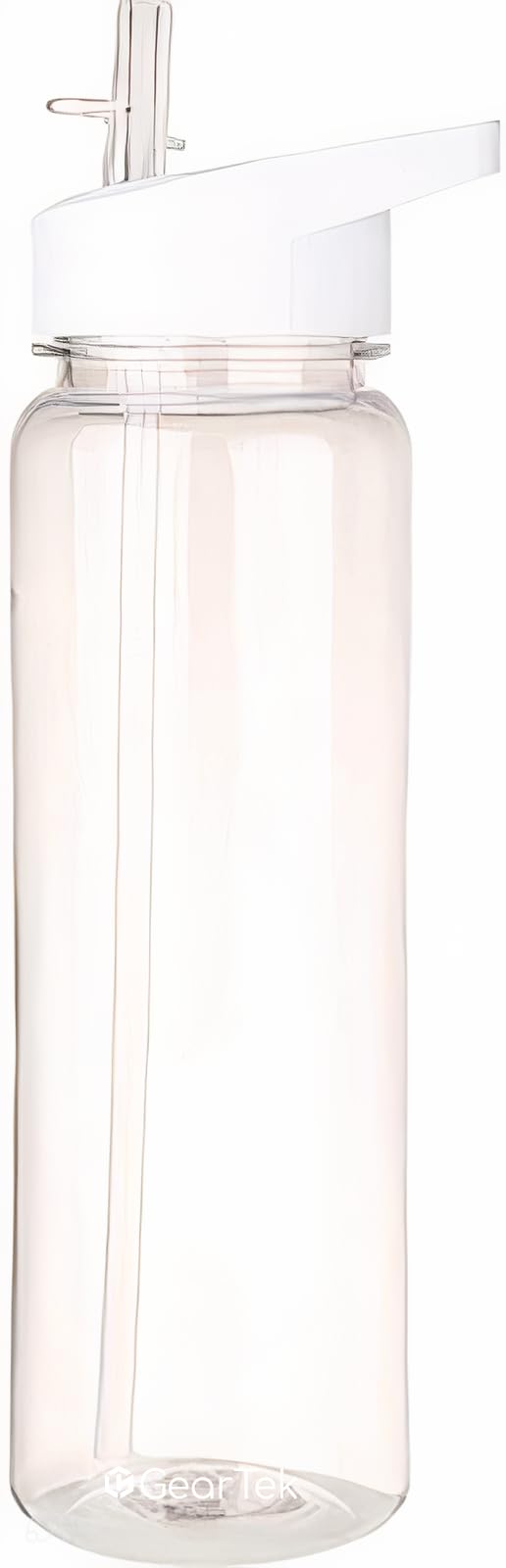 GearTek Tritan Clear Water Bottle With Straw | No Markings BPA Free 24 oz Sports Water Bottle | Leak Proof Re-Usable Flip Top Plastic Drinks Bottles for School, Office, Gym, Cycling (Clear-Straw-24oz)