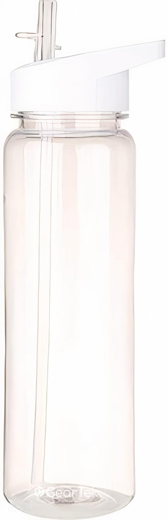 GearTek Tritan Clear Water Bottle With Straw | No Markings BPA Free 24 oz Sports Water Bottle | Leak Proof Re-Usable Flip Top Plastic Drinks Bottles for School, Office, Gym, Cycling (Clear-Straw-24oz)