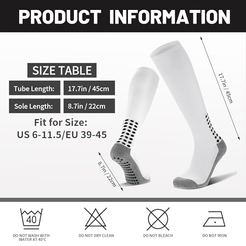 Grip Soccer Socks with Grip Pads - One Size White - 3 Pairs