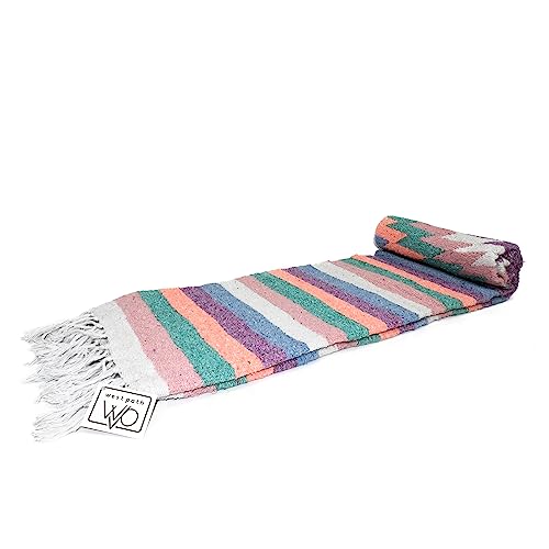 Pastel Aztec Navajo Style Blanket Handwoven Mexican Diamond Throw