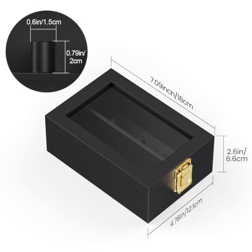 Wall Mount Championship Ring Display Case - 6 Rings Black Wood Glass Cover - Variation of THIS listing: 6 Posts-Black-Rectangle