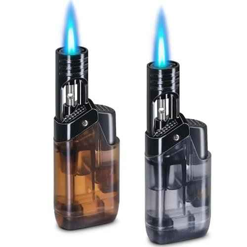 2 Pack Torch Lighter Mini Butane Multipurpose Utility Lighters with Wand Jet Flame Refillable Gas Lighters Pocket Lighter for Candle Camping BBQ Grill (Without Fuel) Assorted Colors