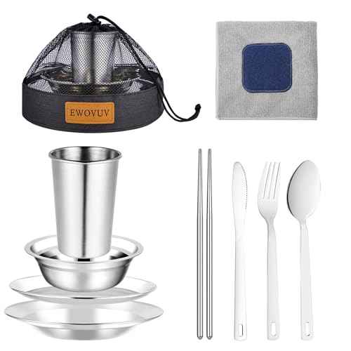 Camping Mess Kit - for Camping 1 to 2 Person boy Scout Camp Dishes Camping Cooking Utensils Accessories Plates Dinnerware Set Outdoor