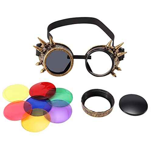 Lelinta Vintage Steampunk Goggles 7 Pairs of Interchangeable Lenses