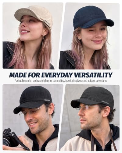 Men's Short Brim Cotton Dad Hat - Low Profile Unstructured Cap, One Size / Dy06-Black