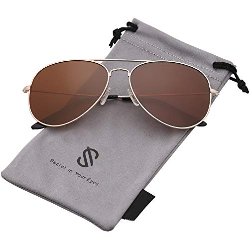 Brown Polarized Aviator Sunglasses for Men Women - 62mm Classic Vintage Sunnies