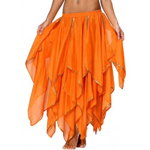 Women's 10 Panel Handkerchief Skirt with Gold Sequins - Orange Variation 10 Panel