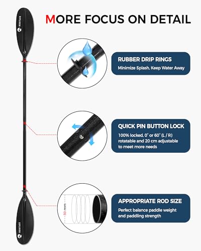 Adjustable Carbon Fiber Kayak Paddle 86-94 inch Lightweight & Durable Black
