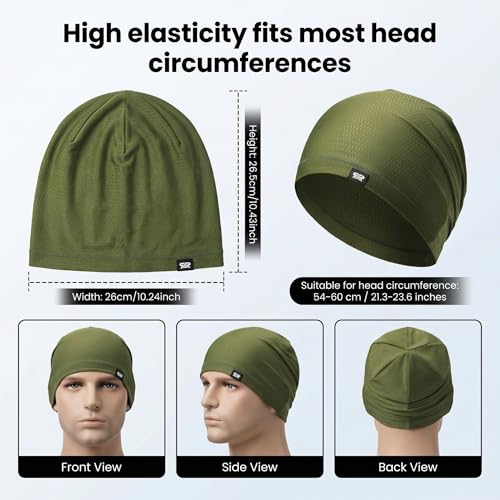 Longlong 2 Pack Summer Cooling Beanies - Breathable Skull Caps for Big Heads, Black & Army Green