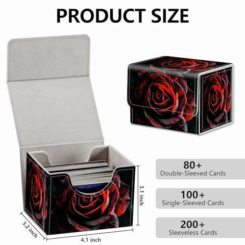 Magnetic Card Deck Box for Trading Card Games - Black & Red Roses, Holds 200+ Cards