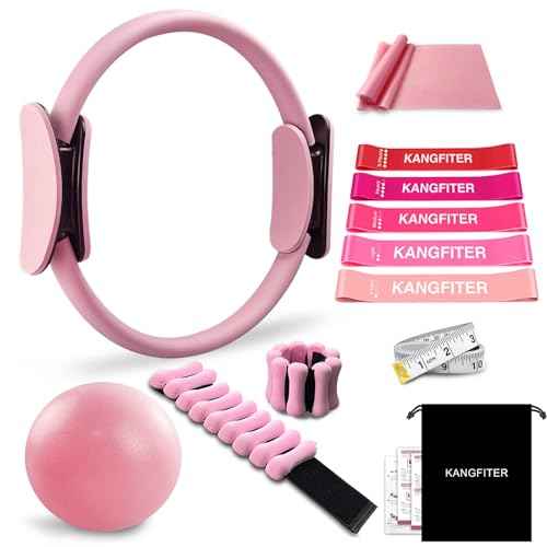 Pilates Equipment Kit for Home Workout, Pilates Ring and Ball Set with Adjustable Ankle Wrist Weights, Resistance Bands, Tape Measure, Bag, Pilates Essentials Accessories for Women Yoga