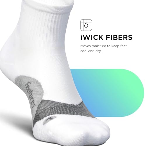 Feetures Elite Light Cushion Quarter Socks - Medium White, 1 Pair