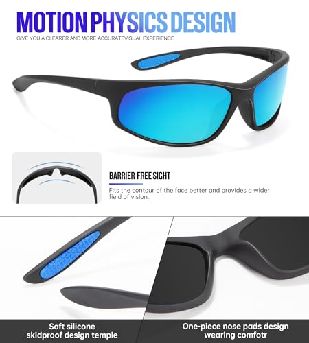 Men's Polarized Sports Sunglasses UV Protection - Black, Ice Blue & Multicolor A02